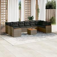 11-delige Loungeset met kussens poly rattan grijs