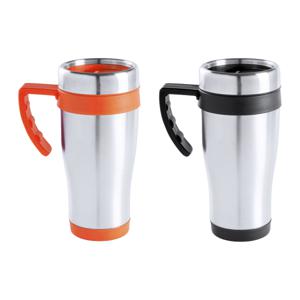 Warmhoudbekers/thermos isoleer koffiebekers/mokken - 2x stuks - RVS - zwart en oranje - 450 ml