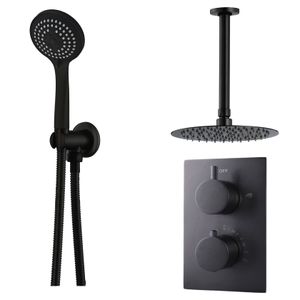 Regendouche set SaniClear Nero | Inbouw | Thermostaatkraan | 2-weg | Rond | Zwart mat