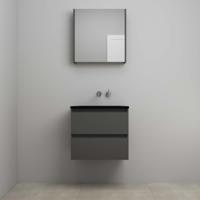 On-Line Badkamermeubelset - 60 cm - Voorgemonteerd - Ladestructuur - Acryl Wastafel - zonder Kraangat - Spiegelkast - Mat Antraciet