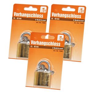 Hangslot met 3 sleutels - 3x - 40 mm - messing - kofferslot