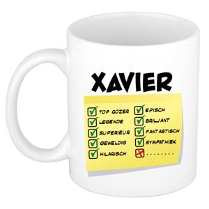 Naam mok Xavier - wit - top gozer - keramiek - 300 ml - cadeau collega beker