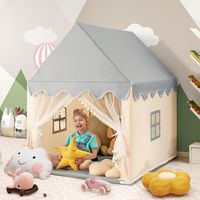 Kinder Speelhuis Stevige Speeltent Groot Speelhuis met Stevig Houten Frame & Katoenen Mat Echt Huis Binnen Sprookjestent met Deur & Ramen - thumbnail