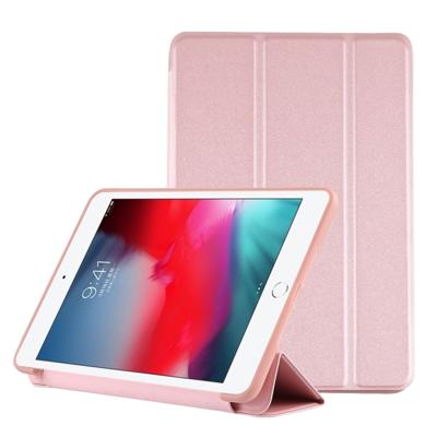 PU plastic bodem geval opvouwbare vervorming links en rechts Flip lederen draagtas met drie voudige beugel & Smart Sleep voor iPad mini 2019 (Rose gou