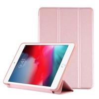 PU plastic bodem geval opvouwbare vervorming links en rechts Flip lederen draagtas met drie voudige beugel & Smart Sleep voor iPad mini 2019 (Rose gou
