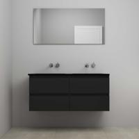 On-Line Badkamermeubelset - 120 cm - Voorgemonteerd - Ladestructuur - Acryl Wastafel - zonder Kraangat - Spiegel - Mat Zwart