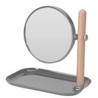 Badkamerspiegel / make-up spiegel rond dubbelzijdig donkergrijs met opbergbakje L22 x B14 x H23 - thumbnail