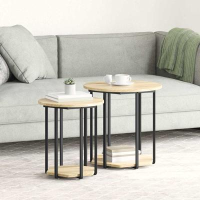 Bijzettafelset 2 pcs Sonoma eik en Zwart 50 x 50 x 50.5 cm