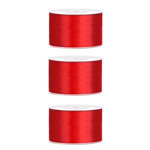 3x Hobby/decoratie rood satijnen sierlinten 3,8 cm/38 mm x 25 meter