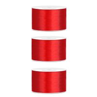 3x Hobby/decoratie rood satijnen sierlinten 3,8 cm/38 mm x 25 meter