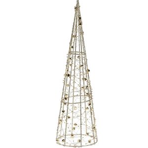 Kerstverlichting figuren Led kegel kerstboom lamp 80 cm goud op batterijen met timer - kerstverlichting figuur