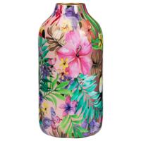 Vaas Flower Bouquet - bloemenprint goud - metaal/emaille - D12 x H25 cm - bloemenvaas