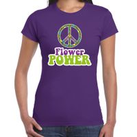 Jaren 60 Flower Power verkleed shirt paars met groen en paars dames 2XL  - - thumbnail