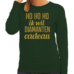 Foute kersttrui/sweater voor dames - Hohoho diamanten cadeau - groen - glitter goud