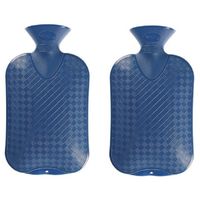 Set van 2x stuks warm water kruiken blauw ruit/ribbel 2 liter