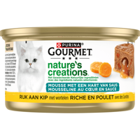 PURINA® Gourmet® Nature&apos;s Creations Mousse met een Hart van Saus, Rijk aan Kip met Wortelen Kattenvoer 85g bij Jumbo