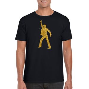 Disco verkleed t-shirt voor heren - zwart - gouden glitter - jaren 70/80