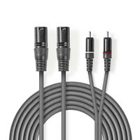 XLR-Audiokabel | 2x XLR 3-pins male - 2x RCA male | 3,0 m | Grijs