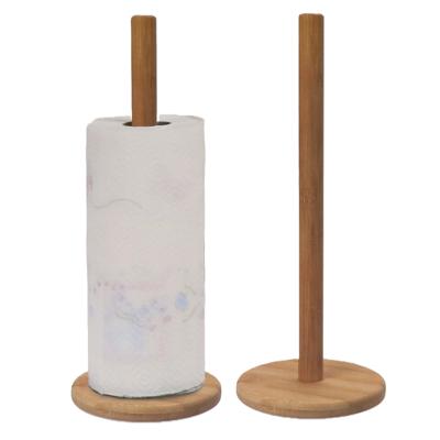 Keukenrolhouder - 2x stuks - bamboe hout - staand model - D14 x H32 cm