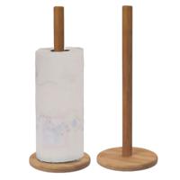 Keukenrolhouder - 2x stuks - bamboe hout - staand model - D14 x H32 cm