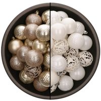 74x stuks kunststof kerstballen mix van champagne en wit 6 cm - thumbnail