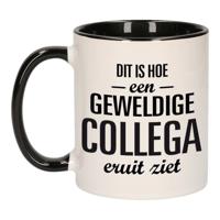 Cadeau geweldige collega - koffie mok - beker - zwart met wit - 300 ml - keramiek - afscheid
