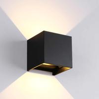LED Wandlamp - 6 Watt 540 lumen - 3000K Warm Wit - PVC - IP54 Waterdicht - Up & Down Light - Zwart - Binnen en buiten - Kubus - Muurlamp
