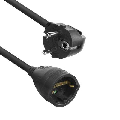 ACT AC2470 Verlengsnoer/Stekkerdoos 1 Socket | CEE 7/7 male (haaks) - CEE 7/7 female | Zwart | 10 meter