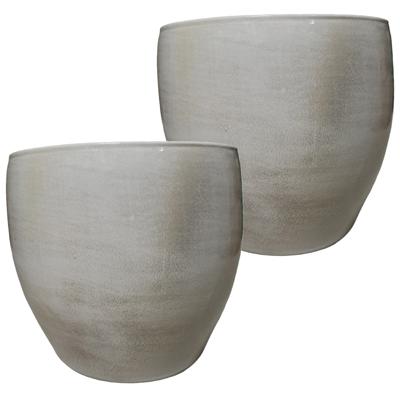 Bloempot - 2x stuks - lichtgrijs stone - H26 x D28 cm - keramiek - plantenpot - voor kamerplant
