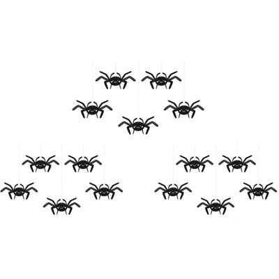 Halloween thema hangende spinnen - 15x - zwart - papier - 27 cm