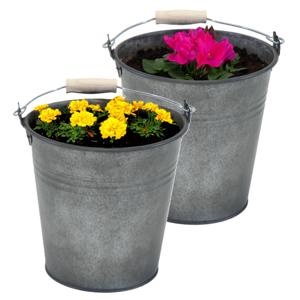 Plantenpot/bloempot emmer Eddy - 2x - zink - vintage antraciet - D16 X H14 cm