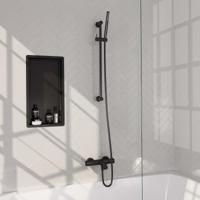 Brauer Black Carving Opbouw Baddouche Thermostaatkraan - Staaf - Doucheslang - Glijstang - Handdouche - Mat Zwart