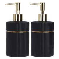 2x stuks zeeppompjes/zeepdispensers zwart van keramiek 300 ml - thumbnail