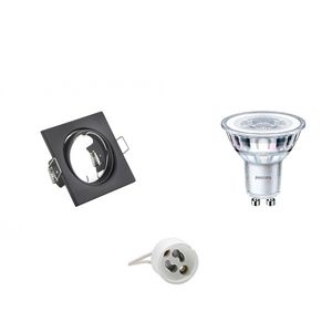 LED Spot Set - GU10 Fitting - Inbouw Vierkant - Mat Zwart - Kantelbaar 80mm - Philips - CorePro 830 36D - 3.5W - Warm Wit 3000K