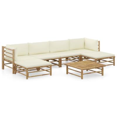 7-delige Loungeset met crèmewitte kussens bamboe
