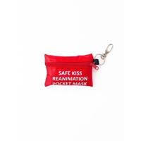 Beademingsmasker in rood tasje - sleutelhanger - Beademingsmasker sleutelhanger rood