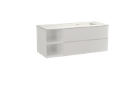 Storke Edge zwevend badmeubel 130 x 52 cm hoogglans wit met Mata asymmetrisch rechtse wastafel in solid surface mat wit