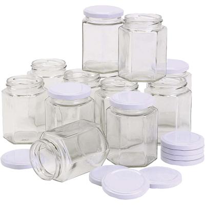 Creativ Company Zeshoekige glazen pot, h: 8 cm, d 7 cm, 180 ml, 12 stuk/ 1 doos