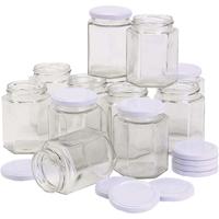 Creativ Company Zeshoekige glazen pot, h: 8 cm, d 7 cm, 180 ml, 12 stuk/ 1 doos