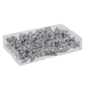 18x Bundeltjes van 8x zilveren glitter mini sterretjes stekers kunststof 4 cm