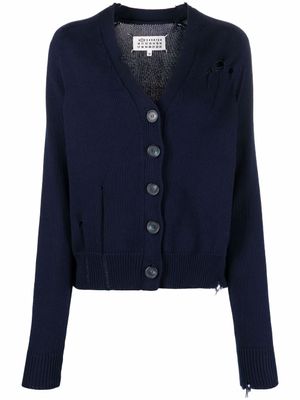 Maison Margiela cardigan effet-usé à col v - Bleu