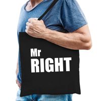 Mr right tas / shopper zwart katoen met witte tekst voor heren   - - thumbnail