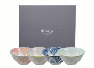 Kommenset Blauw/Wit - Mixed Bowls - Tokyo Design Studio - 4-delig - 500ml - 15 x 6,8cm