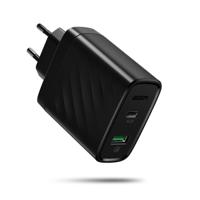 36W PD Wall Charger (1 USB-C + 1 USB QC Port) for iPad, iPhone, Android devices - Black