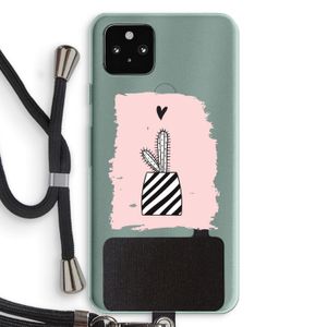 Zwart-wit cactus: Pixel 5a 5G Transparant Hoesje met koord