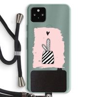 Zwart-wit cactus: Pixel 5a 5G Transparant Hoesje met koord