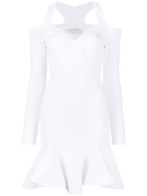 Alexander McQueen robe courte en maille à col v - Blanc