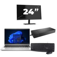 HP EliteBook 645 G9 - AMD Ryzen 5 5625U - 14 inch - 8GB RAM - 256GB SSD - Windows 11 Home + 1x 24 inch Monitor