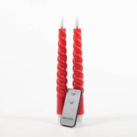 Anna Collection LED swirl dinerkaarsen - 2x st - rood - 23 cm - thumbnail