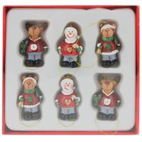 6x Houten kersthangers figuurtjes 4 cm type 2 - Kersthangers - thumbnail